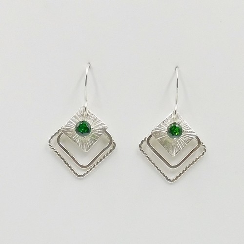 DKC-1192 Earrings Triple Squares with Green Crystals $75 at Hunter Wolff Gallery